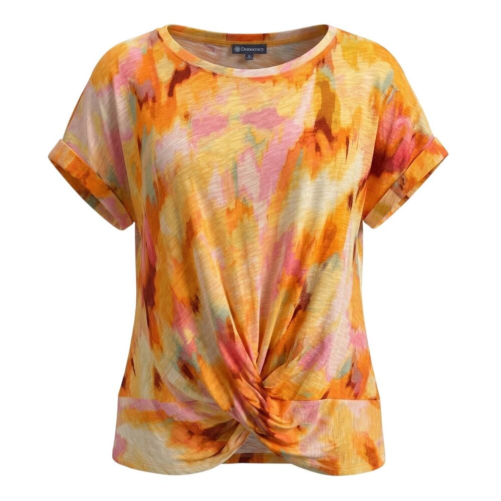 Democracy Womens L Modal Boho Artsy Dopamine Dressing Resortwear Twist T-Shirt